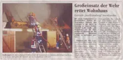 Großeinsatz der Wehr rettet Wohnhaus